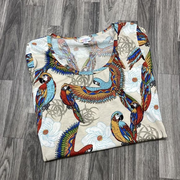 LULAROE Round Neck Short Sleeve White Bird Print T-Shirt Women's Size XL - Picture 2 of 10